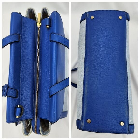 🔥Kate Spade Saturday Blue "The Large A" Leather/Canvas Satchel/Crossbody Purse - Picture 7 of 15